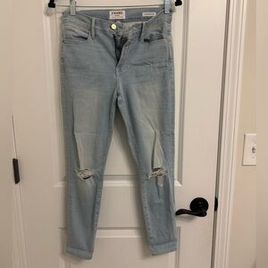 Women’s Frame Le High Skinny crop distressed jeans. Light fade. Size 26.